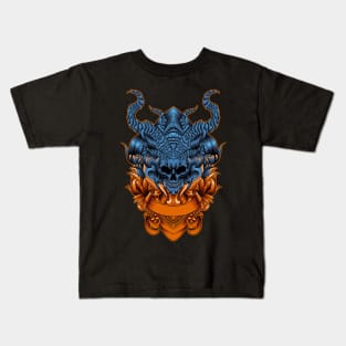 Skull with horns with ornament illustration Kids T-Shirt